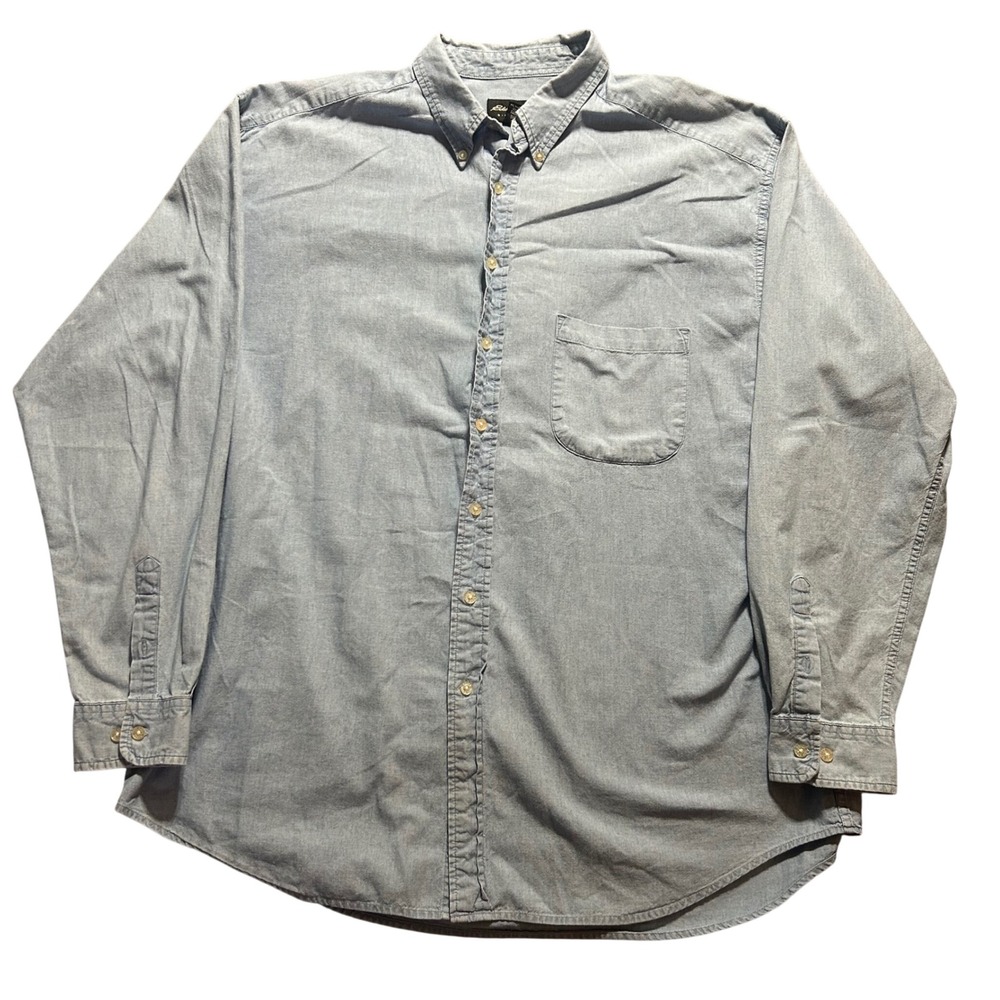 Eddie Bauer Denim Shirt Mens XL Tall Light Blue Long Sleeve Button Down 1011